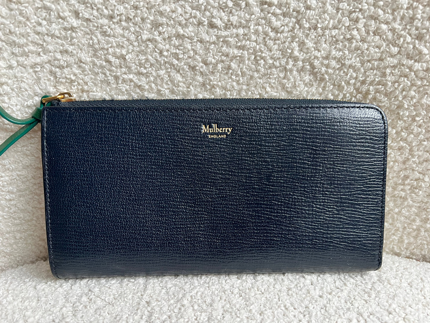 Mulberry Medium Part Around Zip Wallet in Navy and Emerald Printed Goat