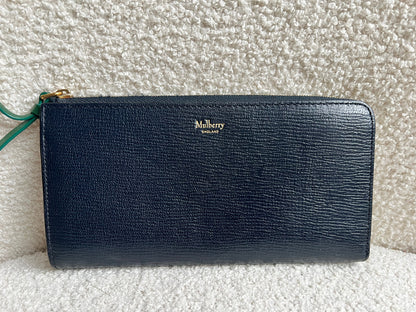 Mulberry Medium Part Around Zip Wallet in Navy and Emerald Printed Goat