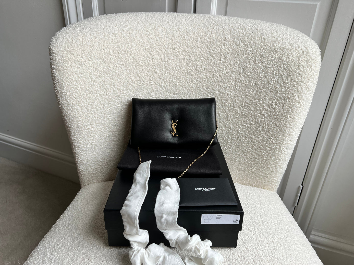 Yves Saint Laurent (YSL) Black Puffy Lambskin Wallet on Chain with Gold Hardware (RRP £960)