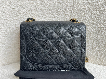 Chanel Square Mini Classic Flap in Black Caviar with gold hardware