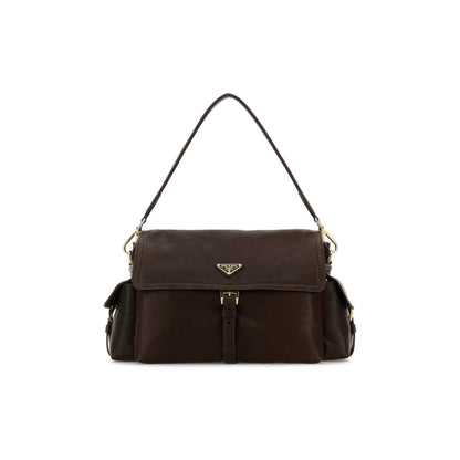 Explore large nappa leather shoulder bag with flap