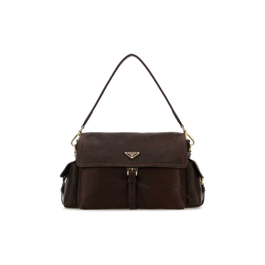 Explore large nappa leather shoulder bag with flap