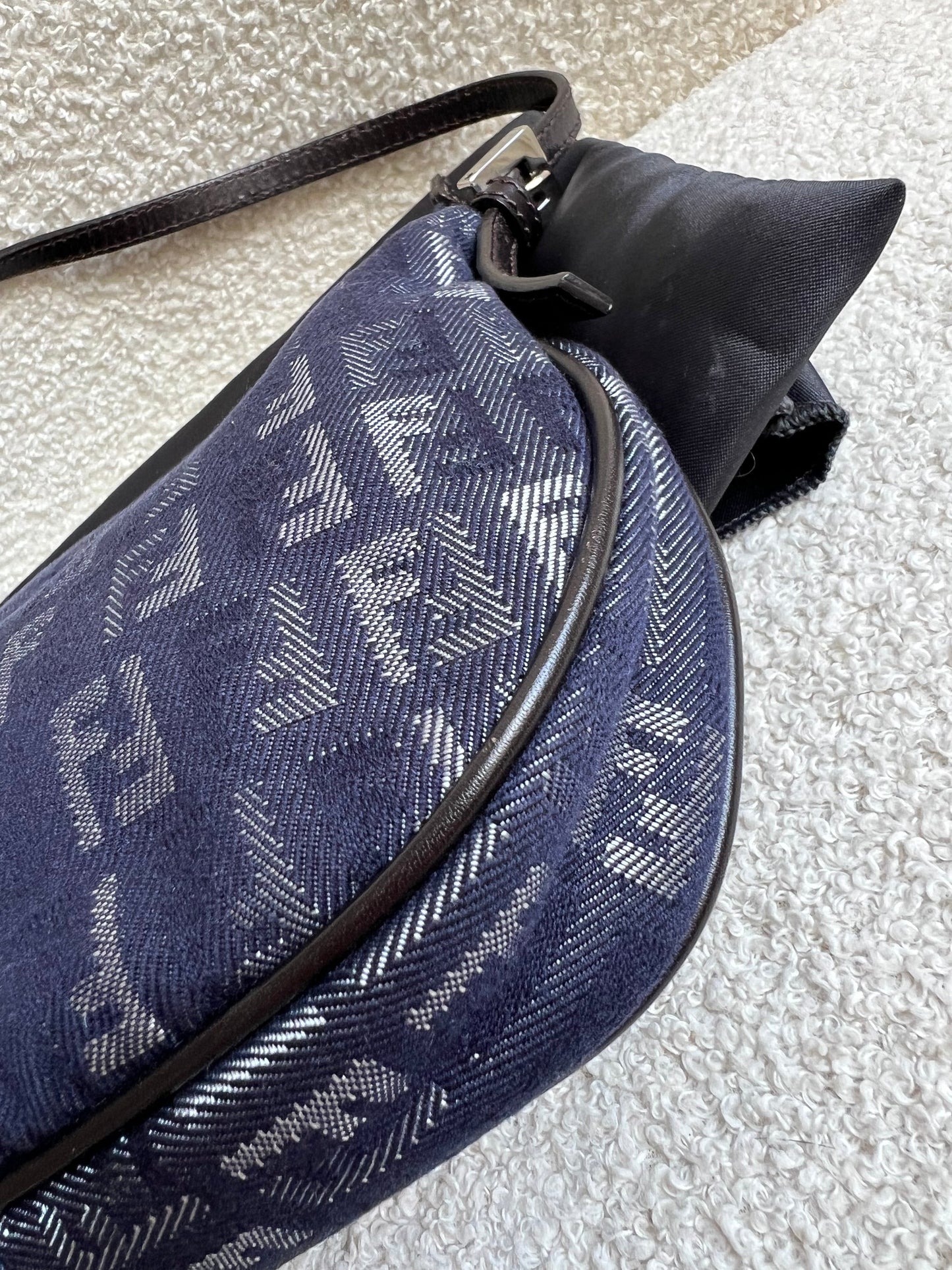 Fendi Denim Zucchino Canvas and Leather Shoulder Bag