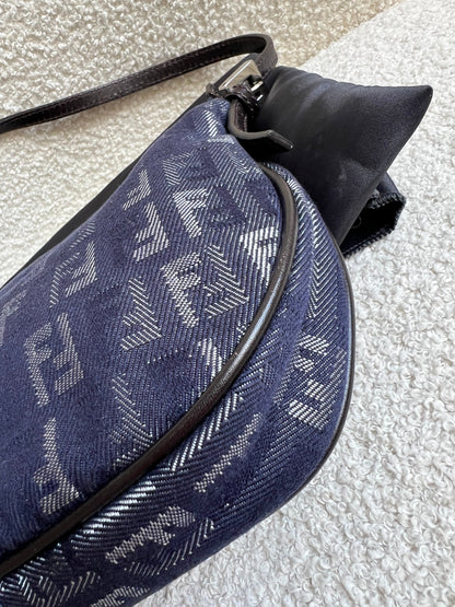 Fendi Denim Zucchino Canvas and Leather Shoulder Bag