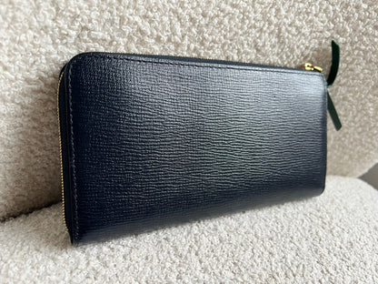 Mulberry Medium Part Around Zip Wallet in Navy and Emerald Printed Goat