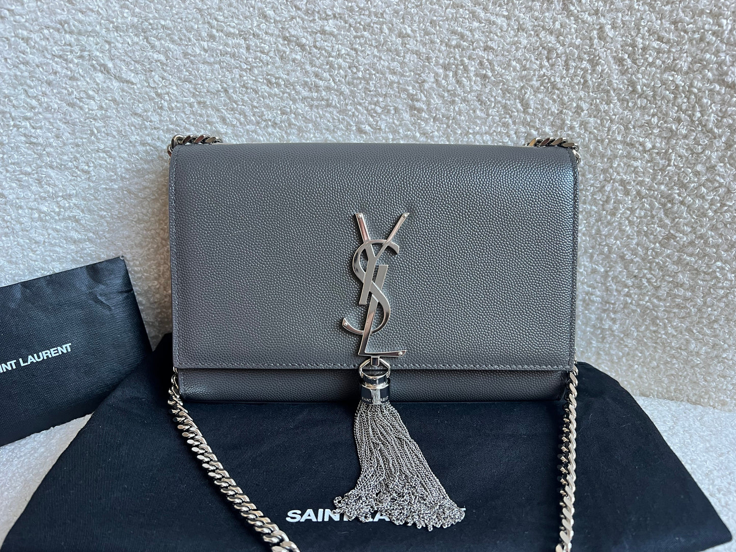 Yves Saint Laurent (YSL) Light Grey Small Kate Tassel (RRP £1,550)