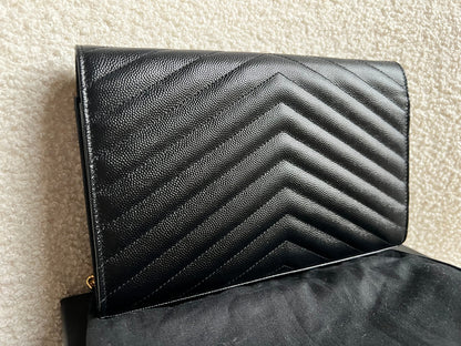 Yves Saint Laurent (YSL) Black Cassandre Envelope Chain Wallet (RRP £1,200)