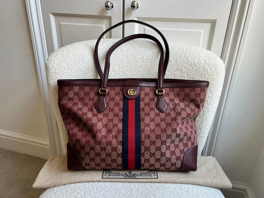 Gucci Burgundy Ophidia GG Supreme Medium Tote