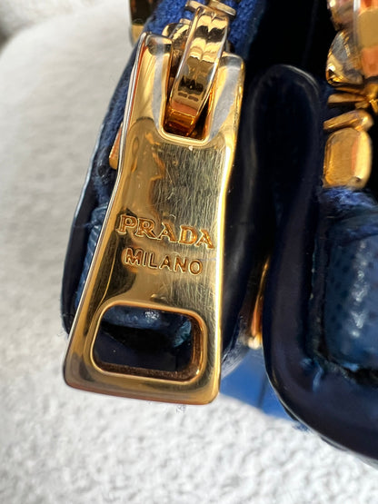 Prada Blue Saffiano Lux Leather Micro Double Zip Tote