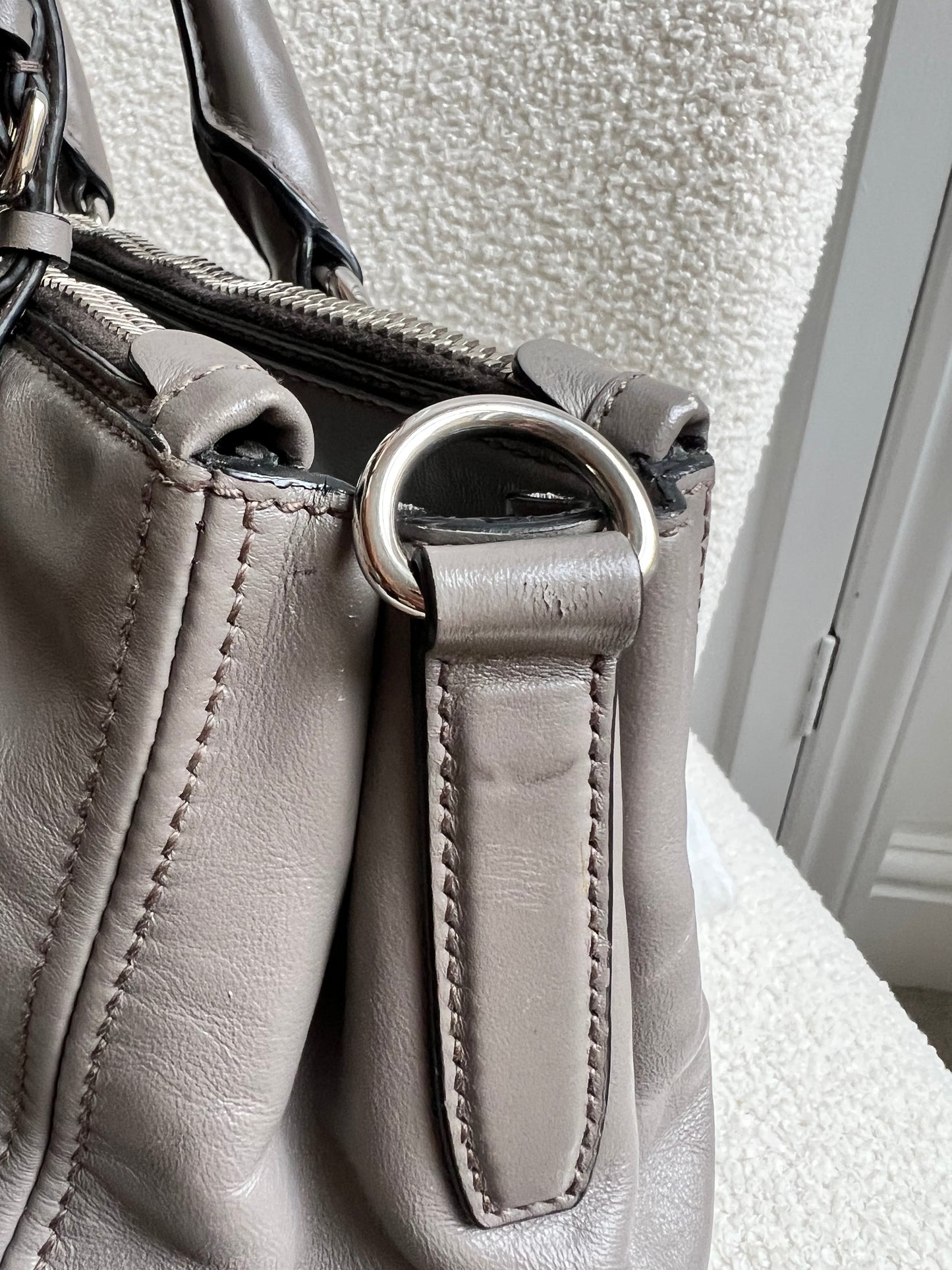 Prada Grey Double Zip Two Way Tote in Grey Soft Calf