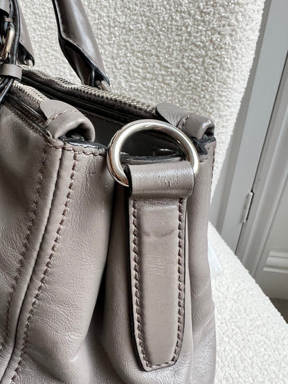 Prada Grey Double Zip Two Way Tote in Grey Soft Calf