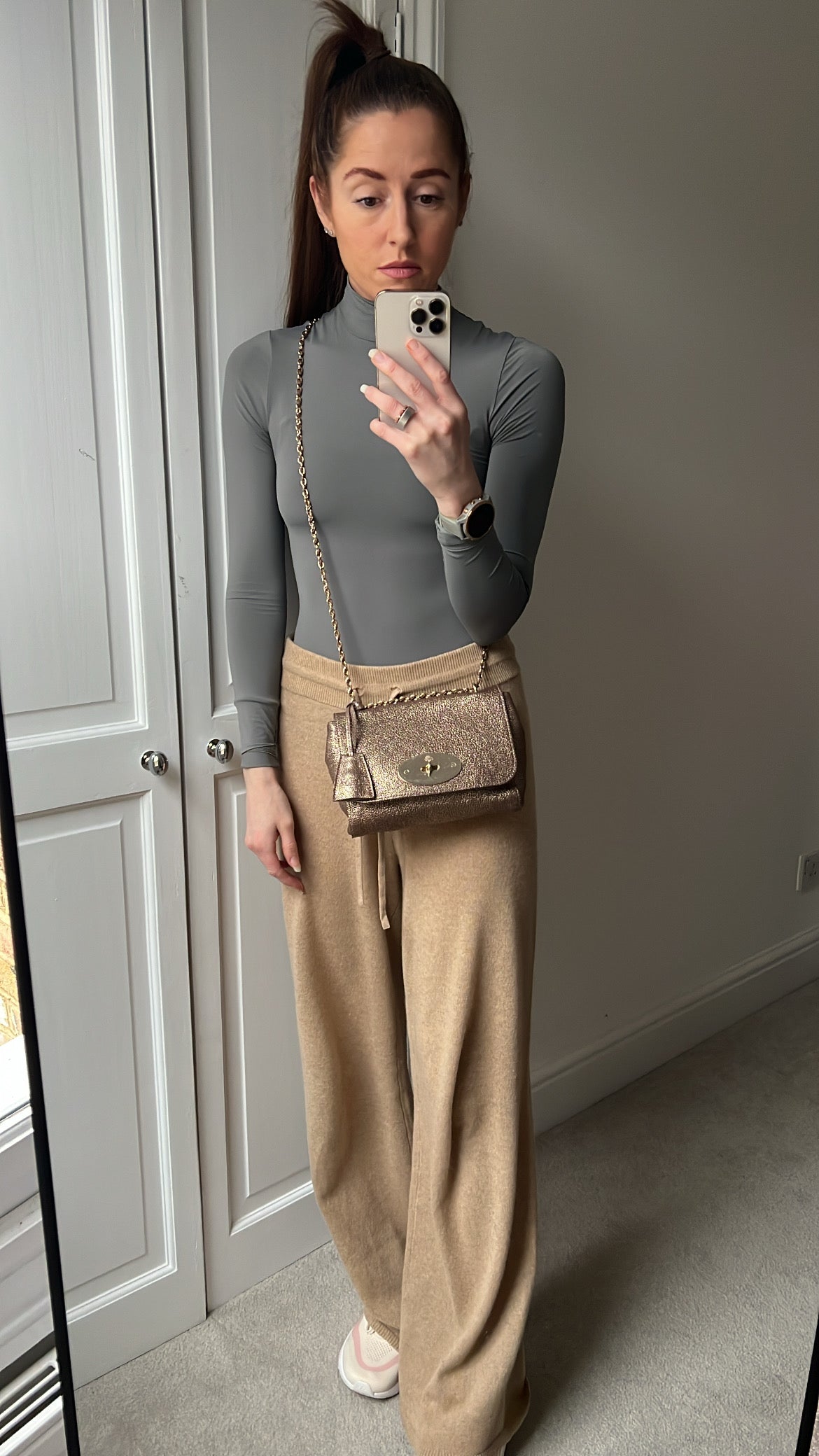 Mulberry Metallic Mushroom Regular Lily with Gold Hardware (RRP £995)