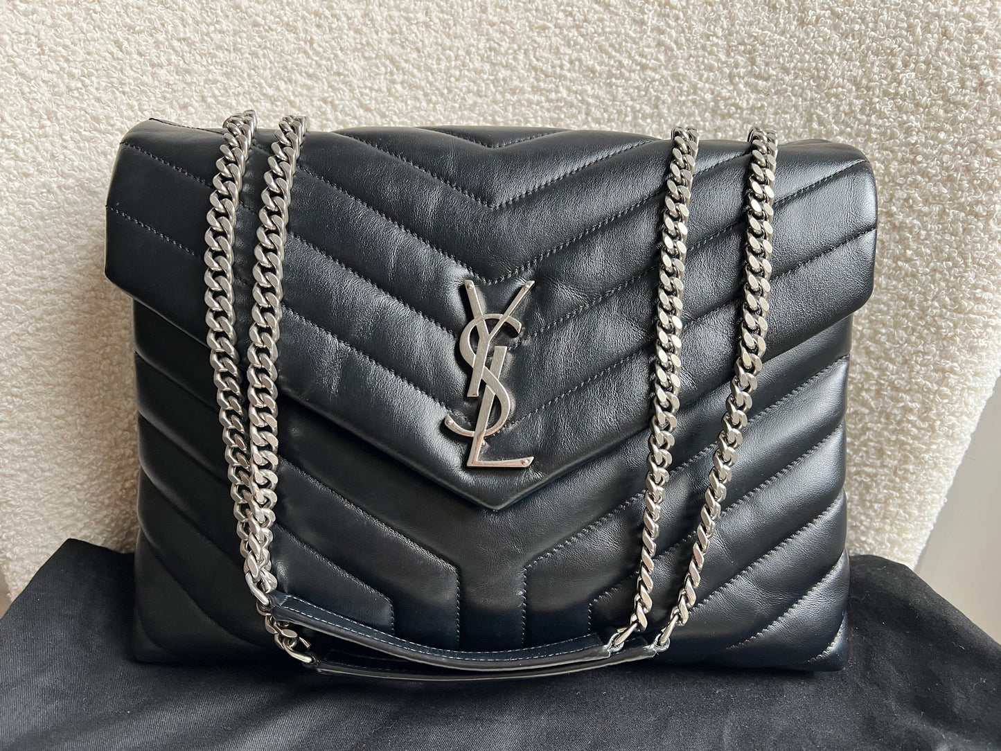 Yves Saint Laurent (YSL) Medium Black Lou Lou Silver Hardware