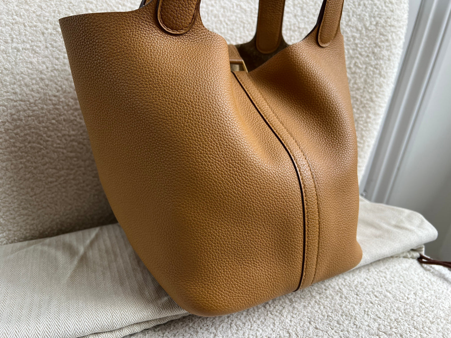 Hermes Picoton 22 in Sesame Clemence Leather with gold hardware