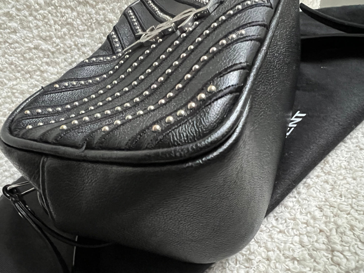 Yves Saint Laurent (YSL) Black Studded Lou Belt Bag
