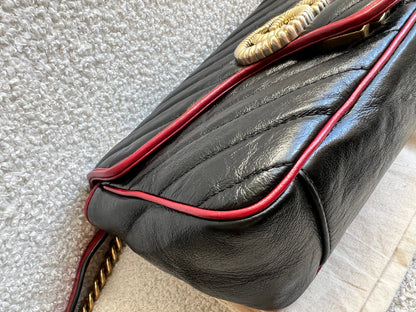 Gucci GG Black and Red Torchon Marmont Small Shoulder Bag