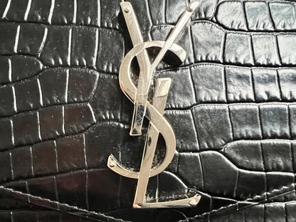 Yves Saint Laurent (YSL) Black Croc Uptown Pouch Clutch (RRP £580)