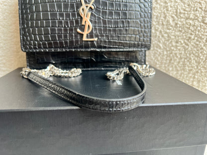 Yves Saint Laurent (YSL) Black Croc Mini Sunset Top Handle (RRP £1,445)