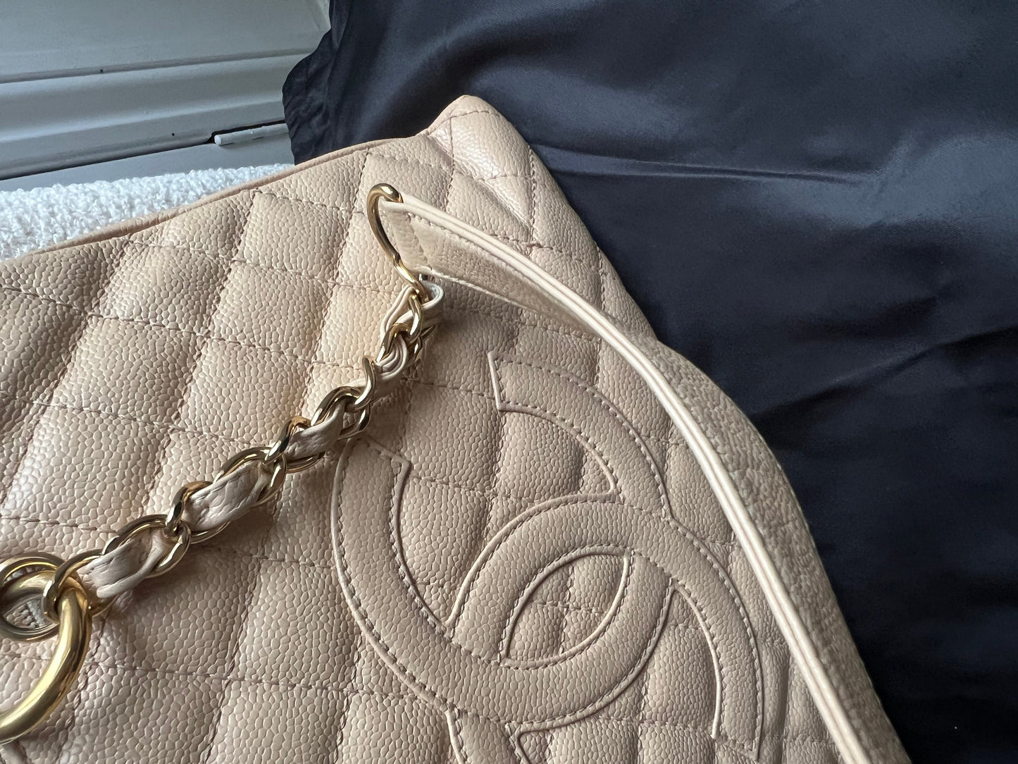 Chanel Beige Caviar Grand Shopper Tote gold hardware (GST)