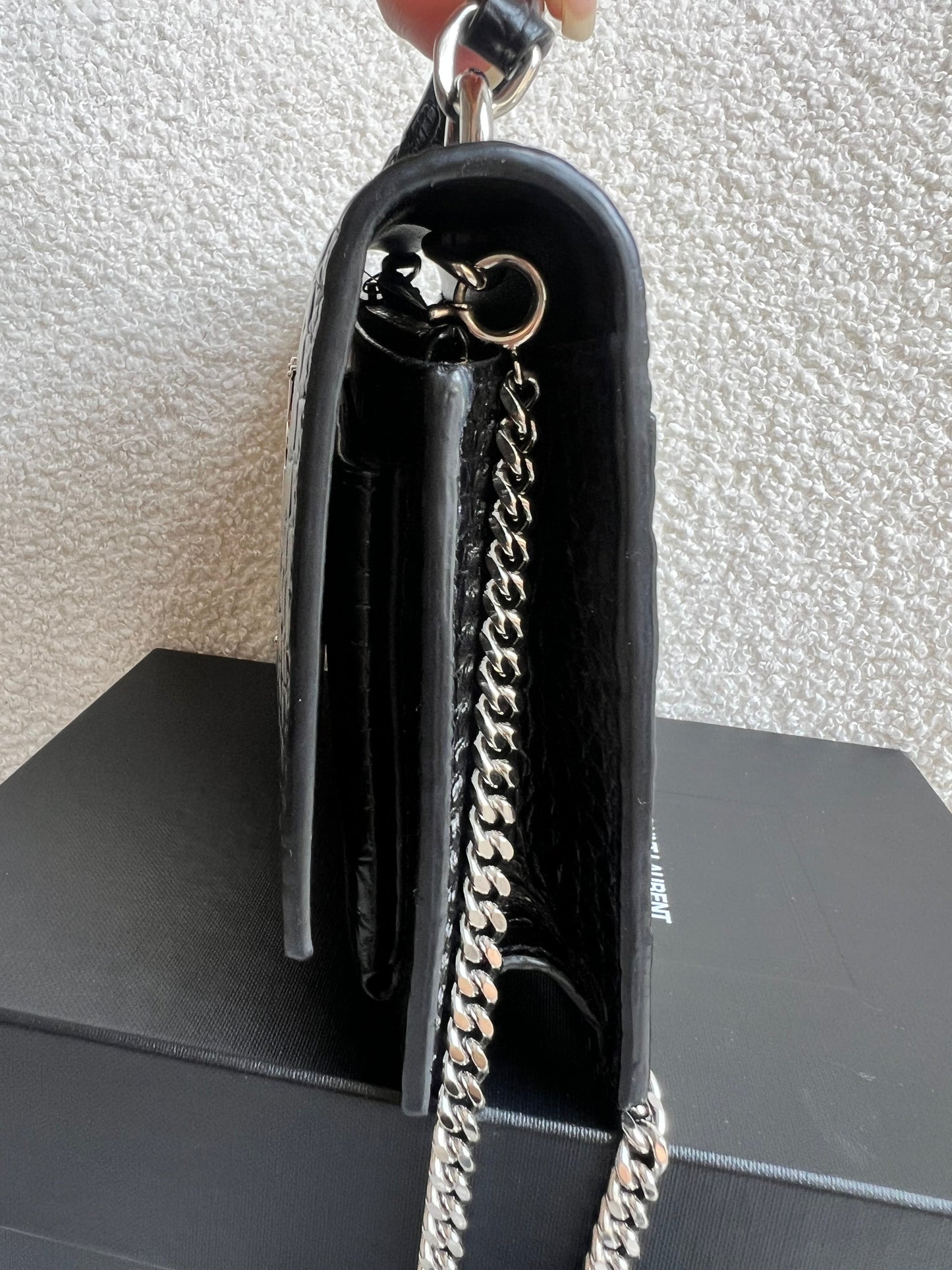 Yves Saint Laurent (YSL) Black Croc Mini Sunset Top Handle (RRP £1,445)