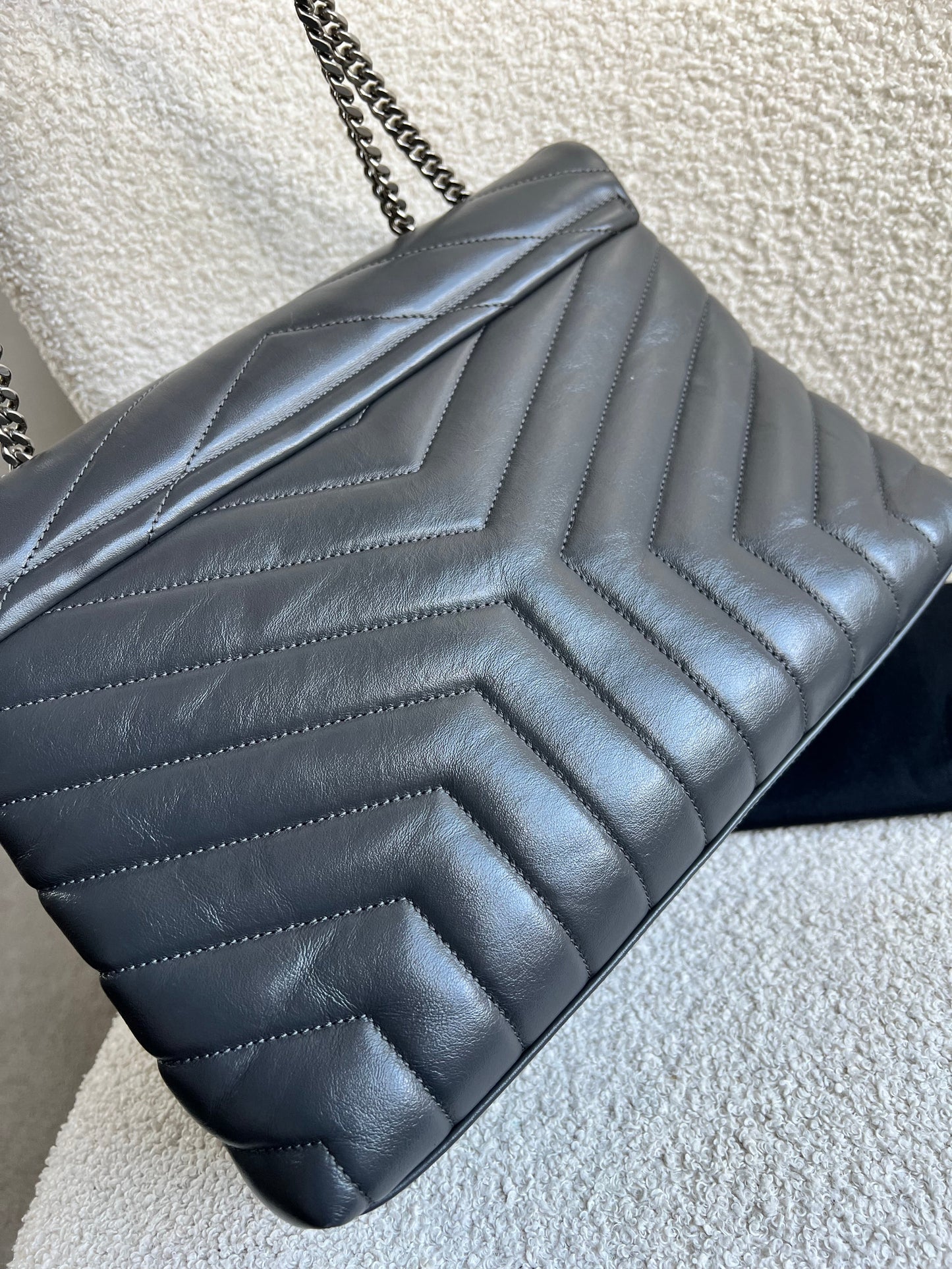 Yves Saint Laurent (YSL) Medium Grey Lou Lou Silver Hardware