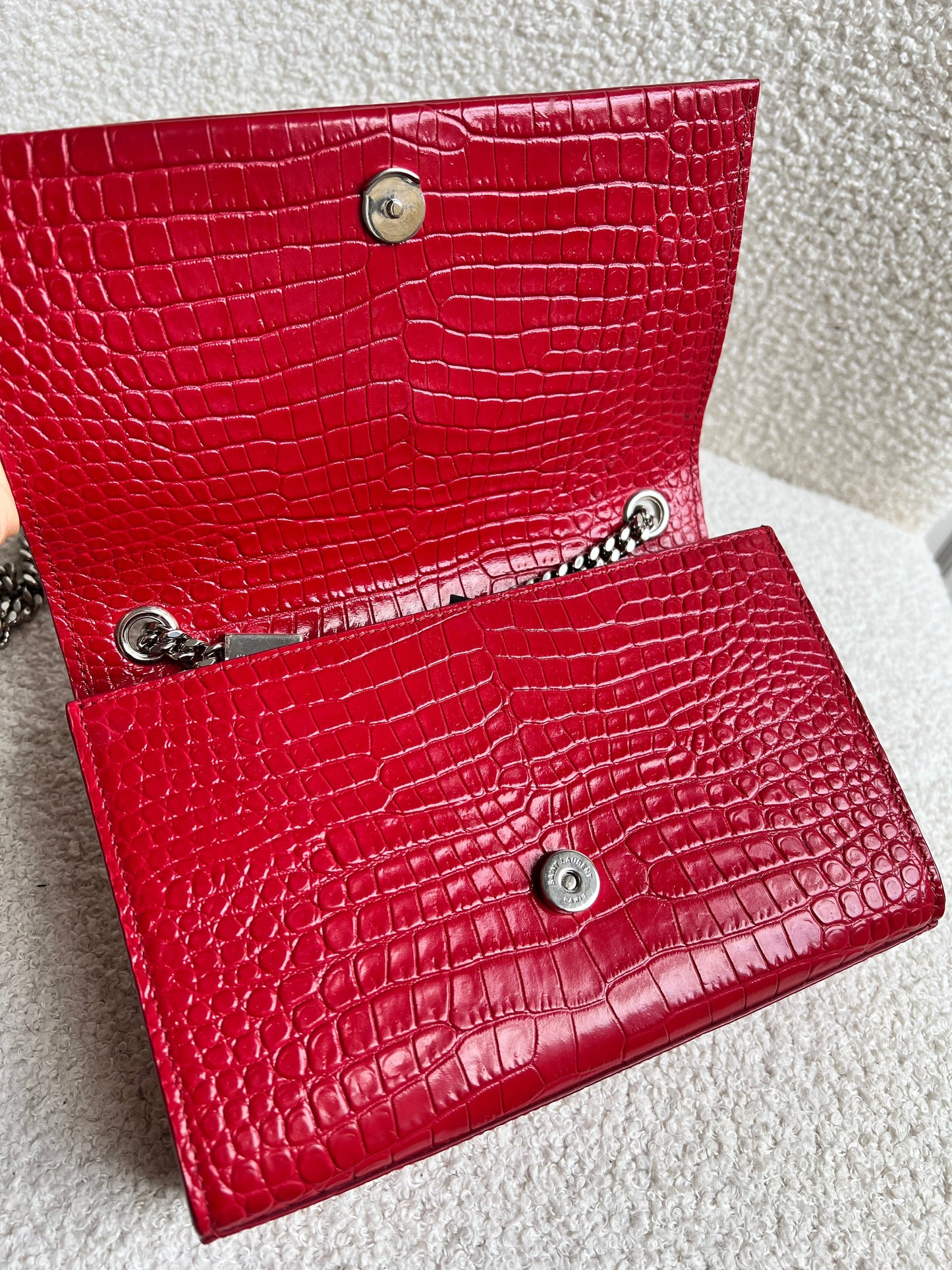 Yves Saint Laurent (YSL) Red Croc Small Kate with Silver Hardware (RRP £1,675)