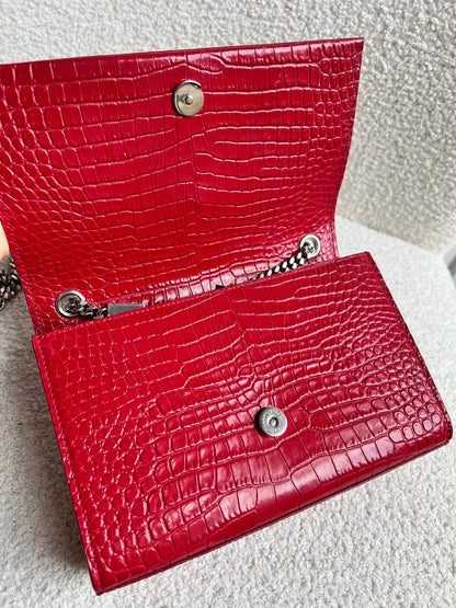 Yves Saint Laurent (YSL) Red Croc Small Kate with Silver Hardware (RRP £1,675)