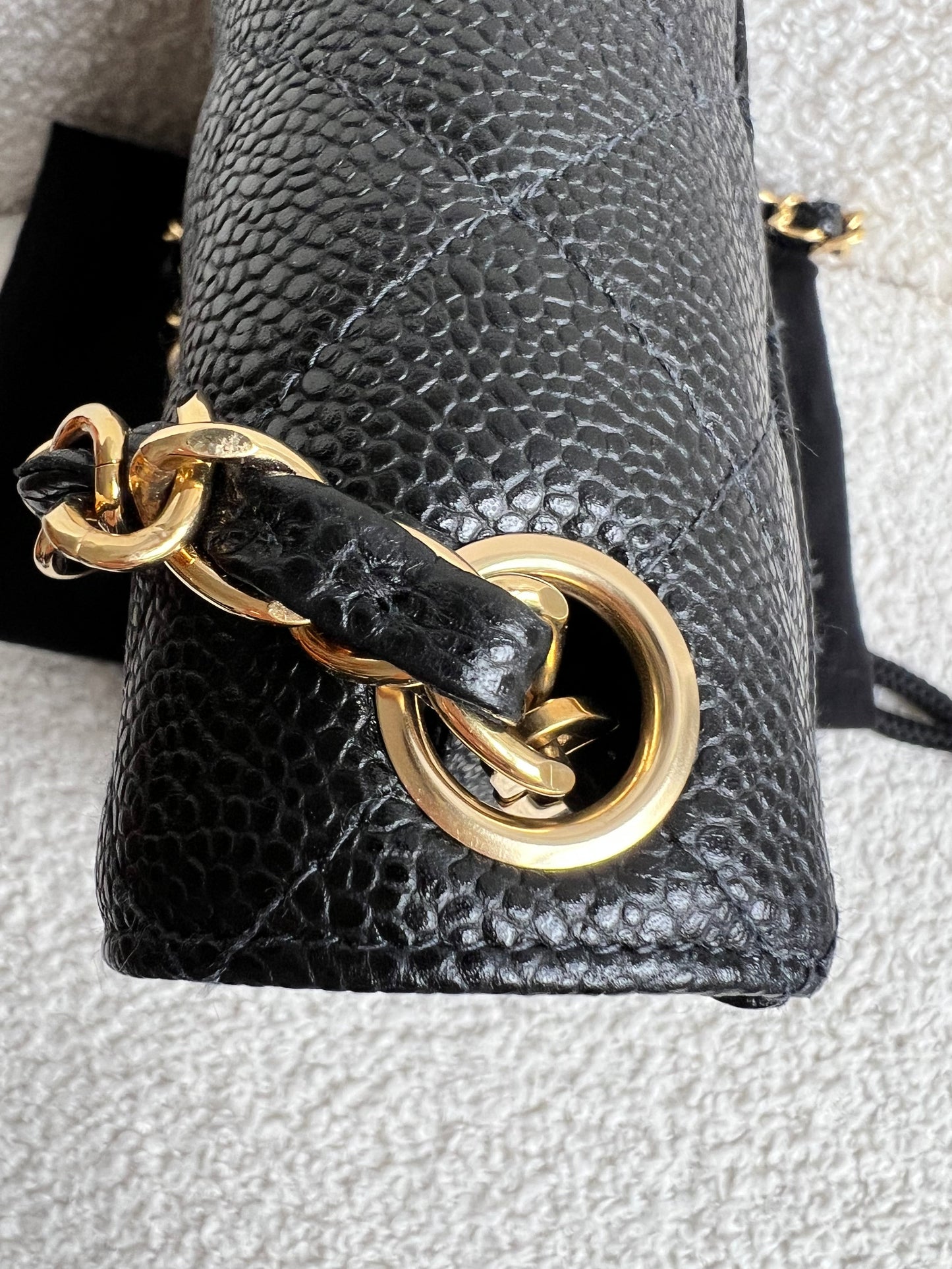 Chanel Square Mini Classic Flap in Black Caviar with gold hardware