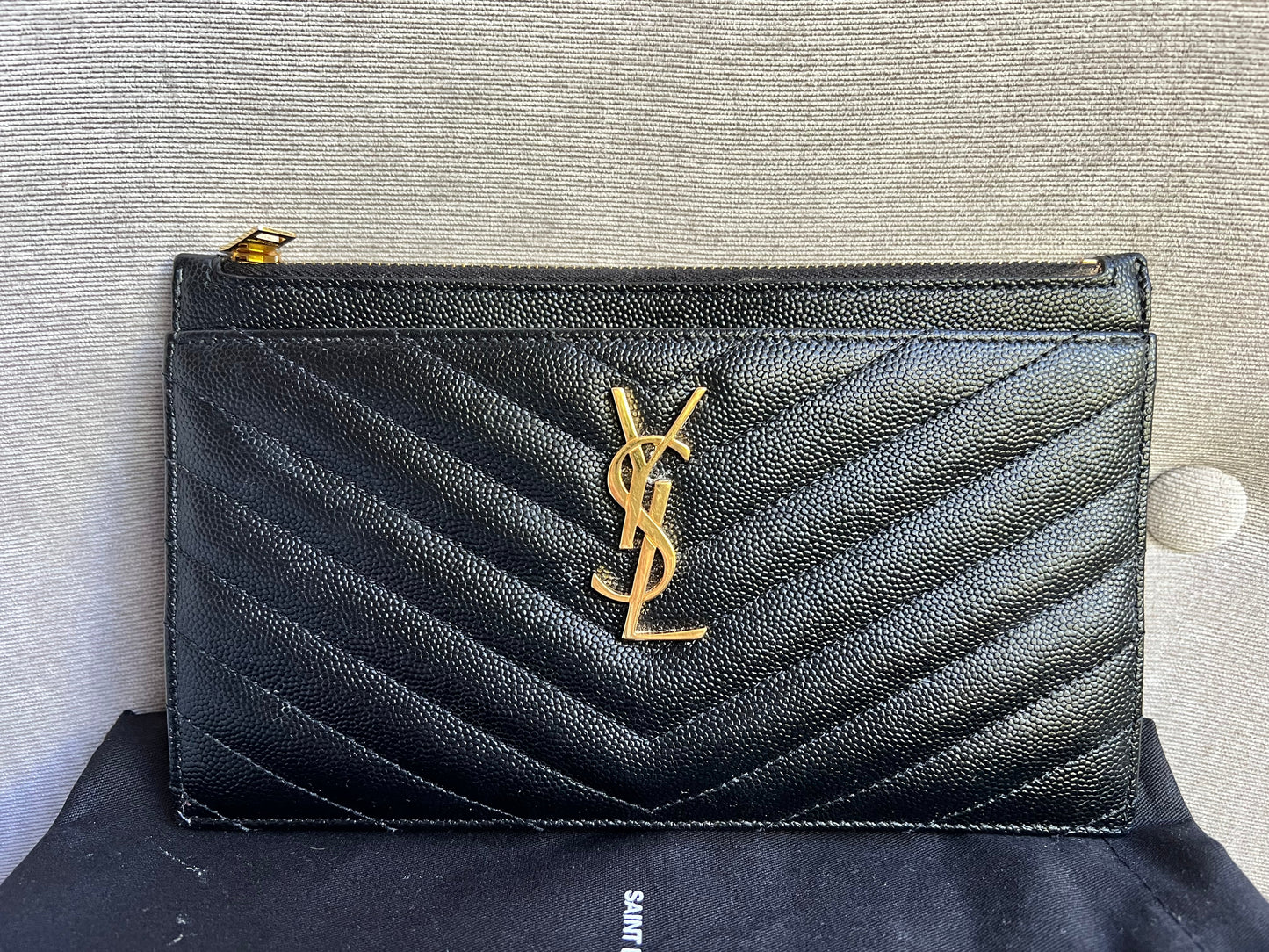 Yves Saint Laurent (YSL) Black Cassandra Zip Pouch (RRP £365)
