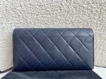 Chanel Navy Caviar Flap Wallet with silver Hardware