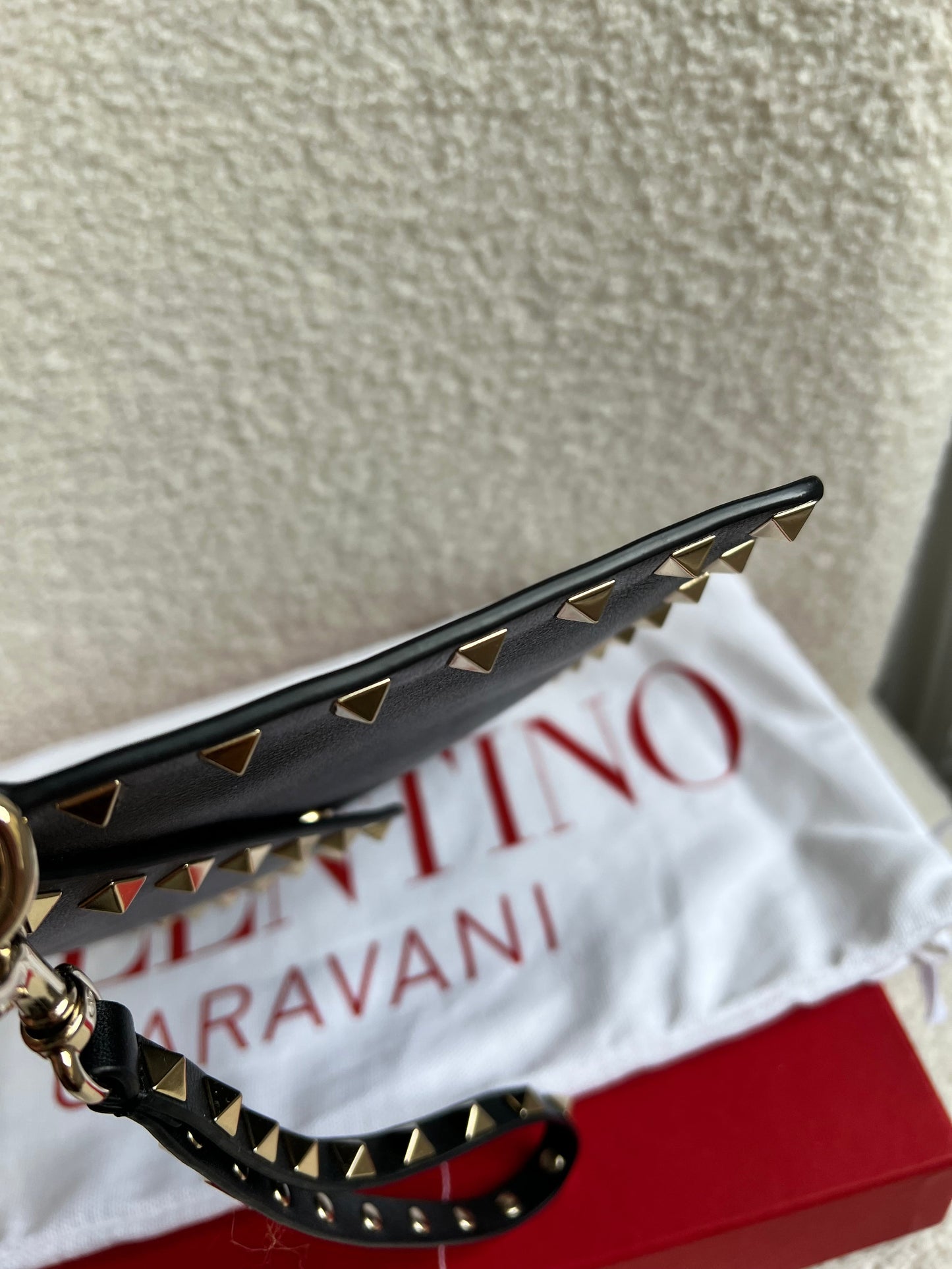 Valentino Garavani Rockstud Calfskin Clutch Pouch Black (RRP £570)