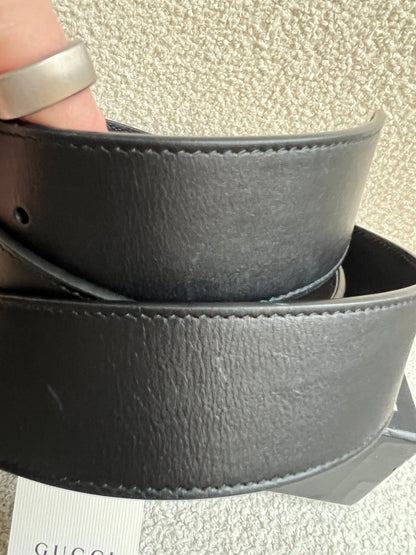 Gucci GG Marmont Black Wide Leather Belt with Shiny Gold Buckle (RRP £410)