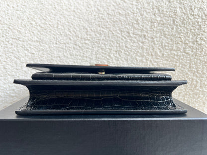 Yves Saint Laurent (YSL) Black Croc Mini Sunset Top Handle (RRP £1,445)