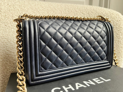 Chanel Navy Blue Lambskin Medium Boy Bag (RRP £5800)