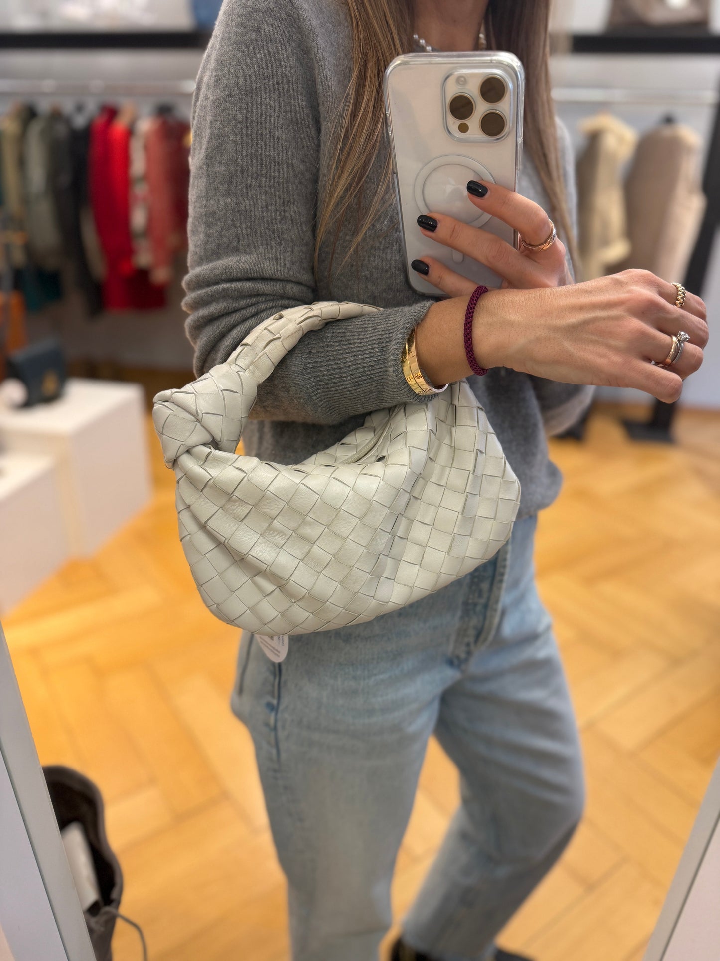 Mini Jodie White Intrecciato Nappa Leather