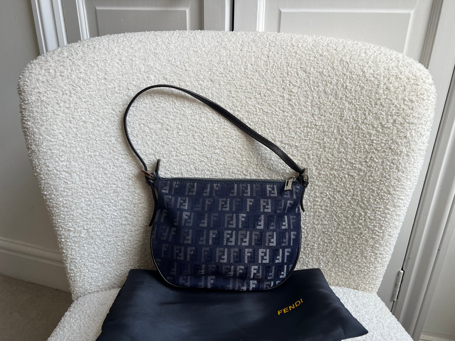 Fendi Denim Zucchino Canvas and Leather Shoulder Bag