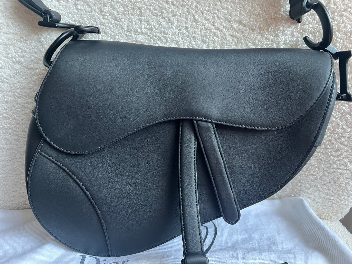 Christian Dior Black Ultra Matte Saddle Bag with Strap