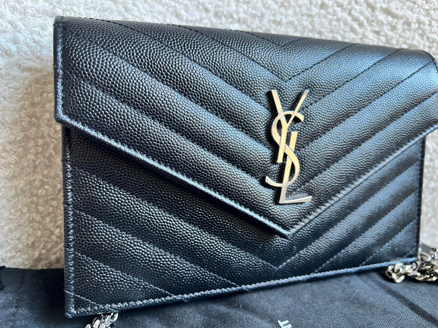Yves Saint Laurent (YSL) Black Cassandra Envelope Chain Wallet (RRP £870)