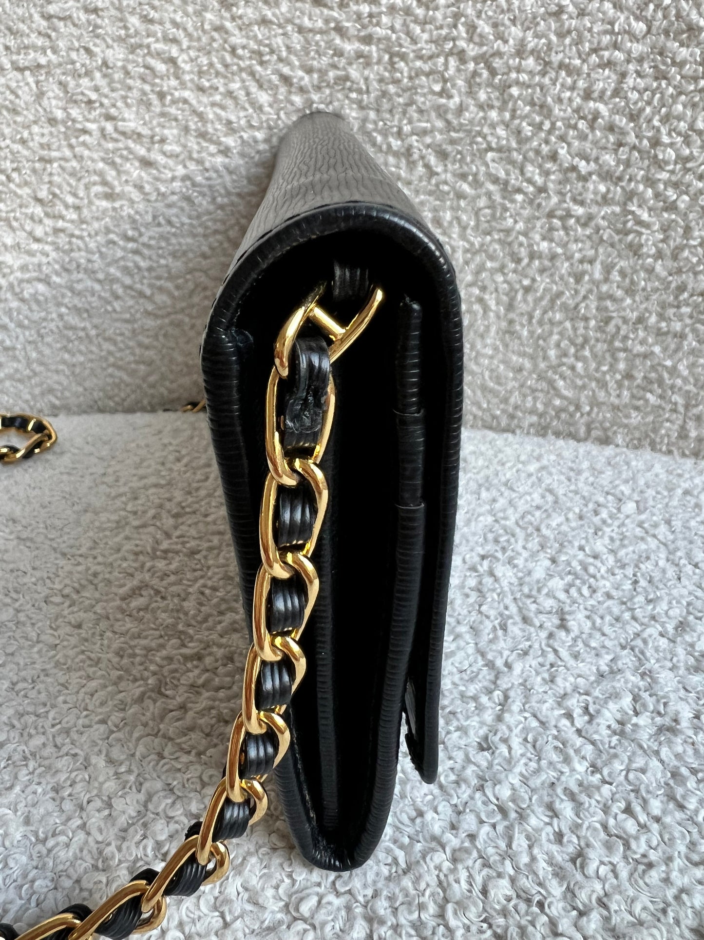 Prada Black Saffiano Wallet on Chain with Gold Hardware
