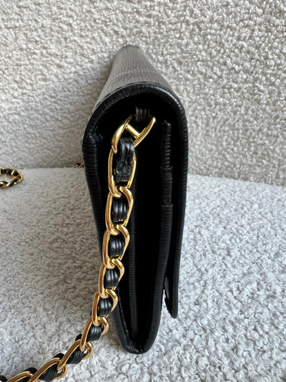 Prada Black Saffiano Wallet on Chain with Gold Hardware