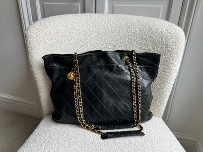 Chanel Vintage Black Lambskin Chain Tote with Gold Hardware