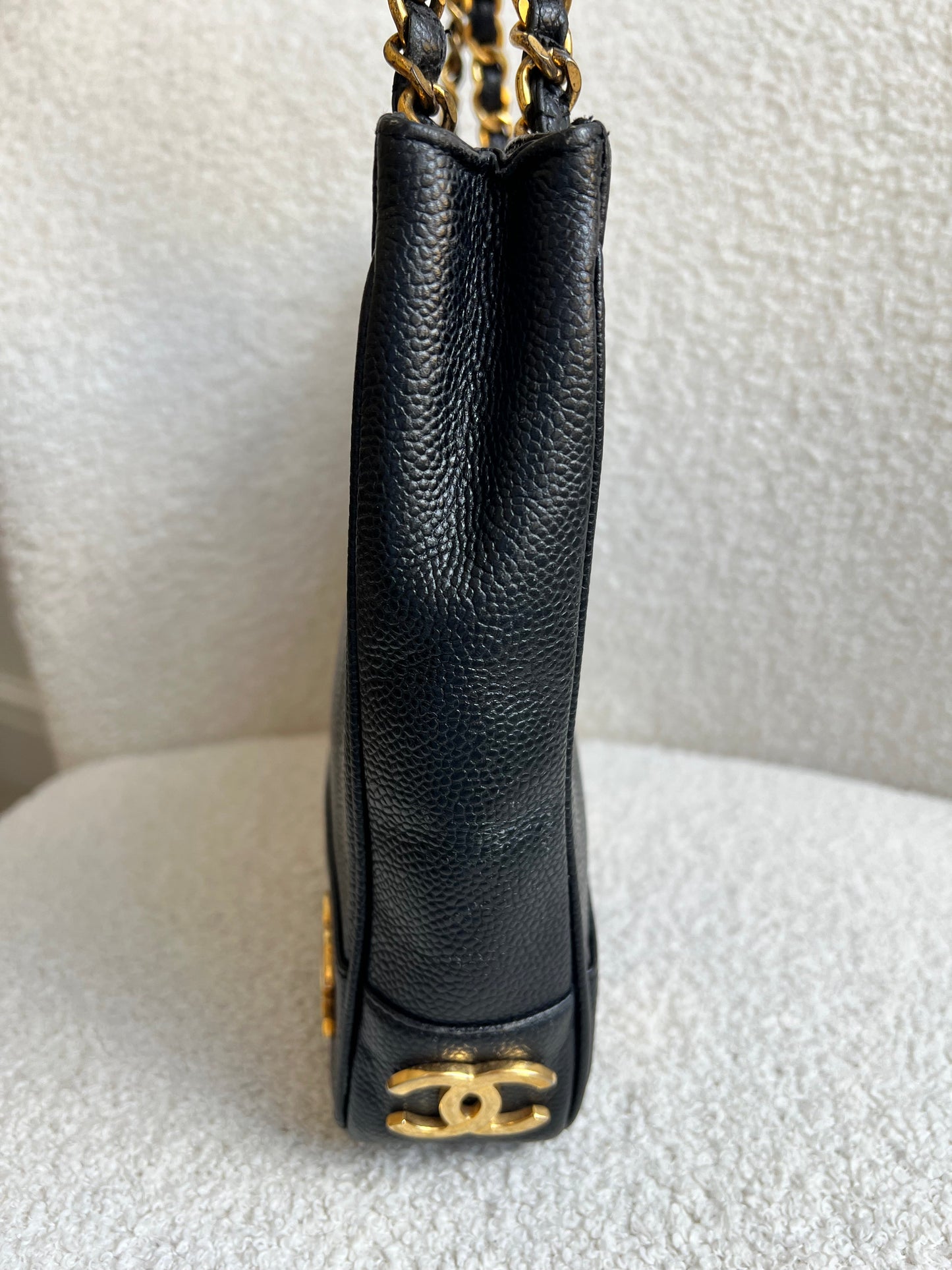 Chanel Vintage Black Caviar Chain Tote with 24k Gold Hardware