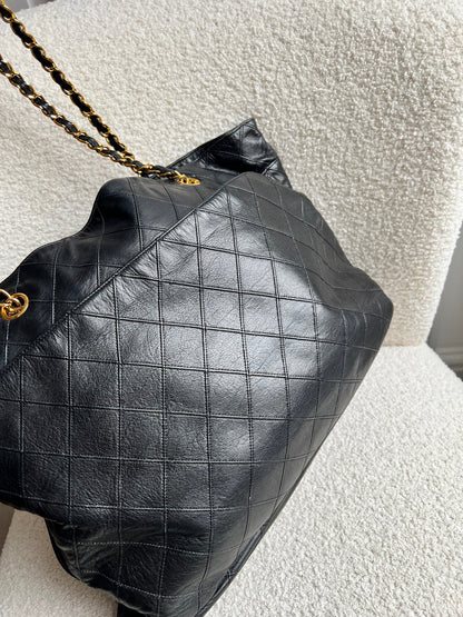 Chanel Vintage Black Lambskin Chain Tote with Gold Hardware