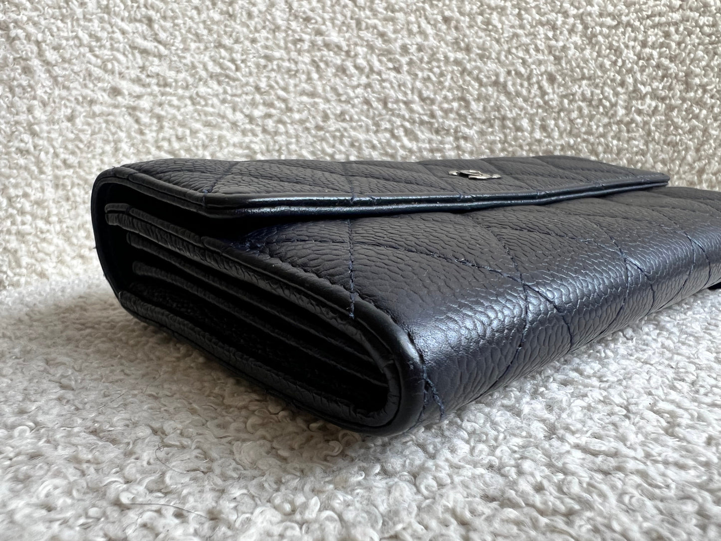 Chanel Navy Caviar Flap Wallet with silver Hardware