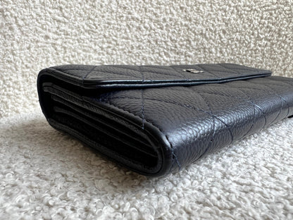 Chanel Navy Caviar Flap Wallet with silver Hardware
