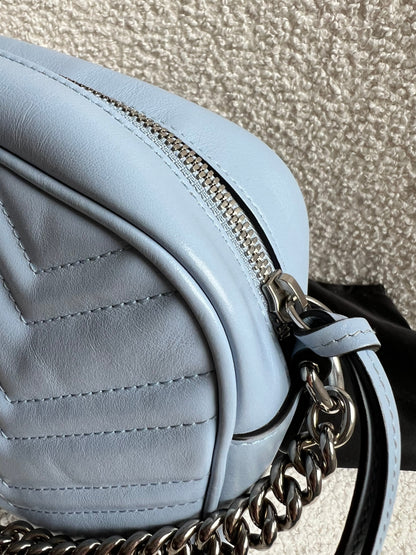 Gucci GG Pale Blue Marmont Small Shoulder Bag (RRP £1440)