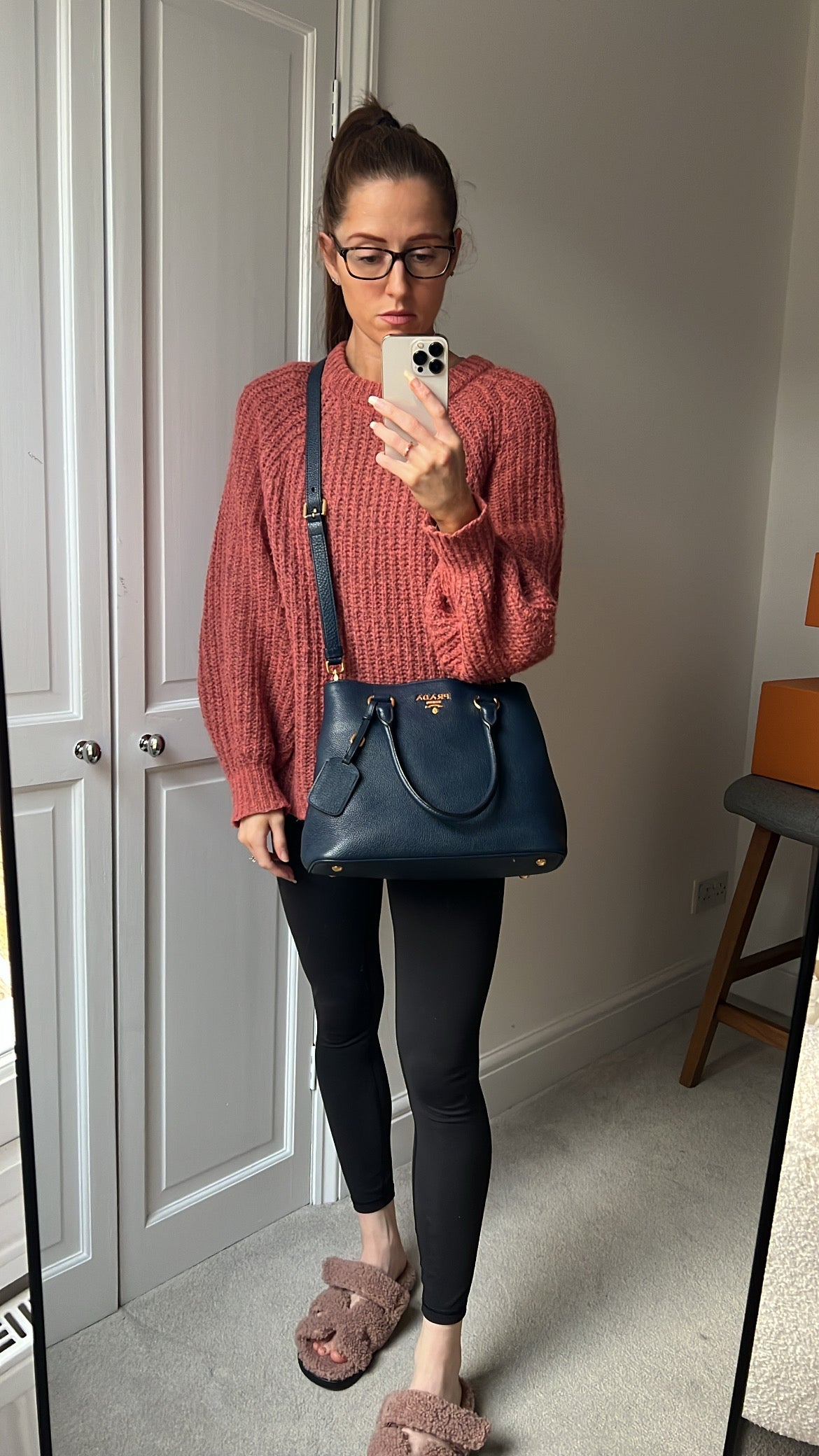 Prada Blue Vitello Daino Two Way Tote