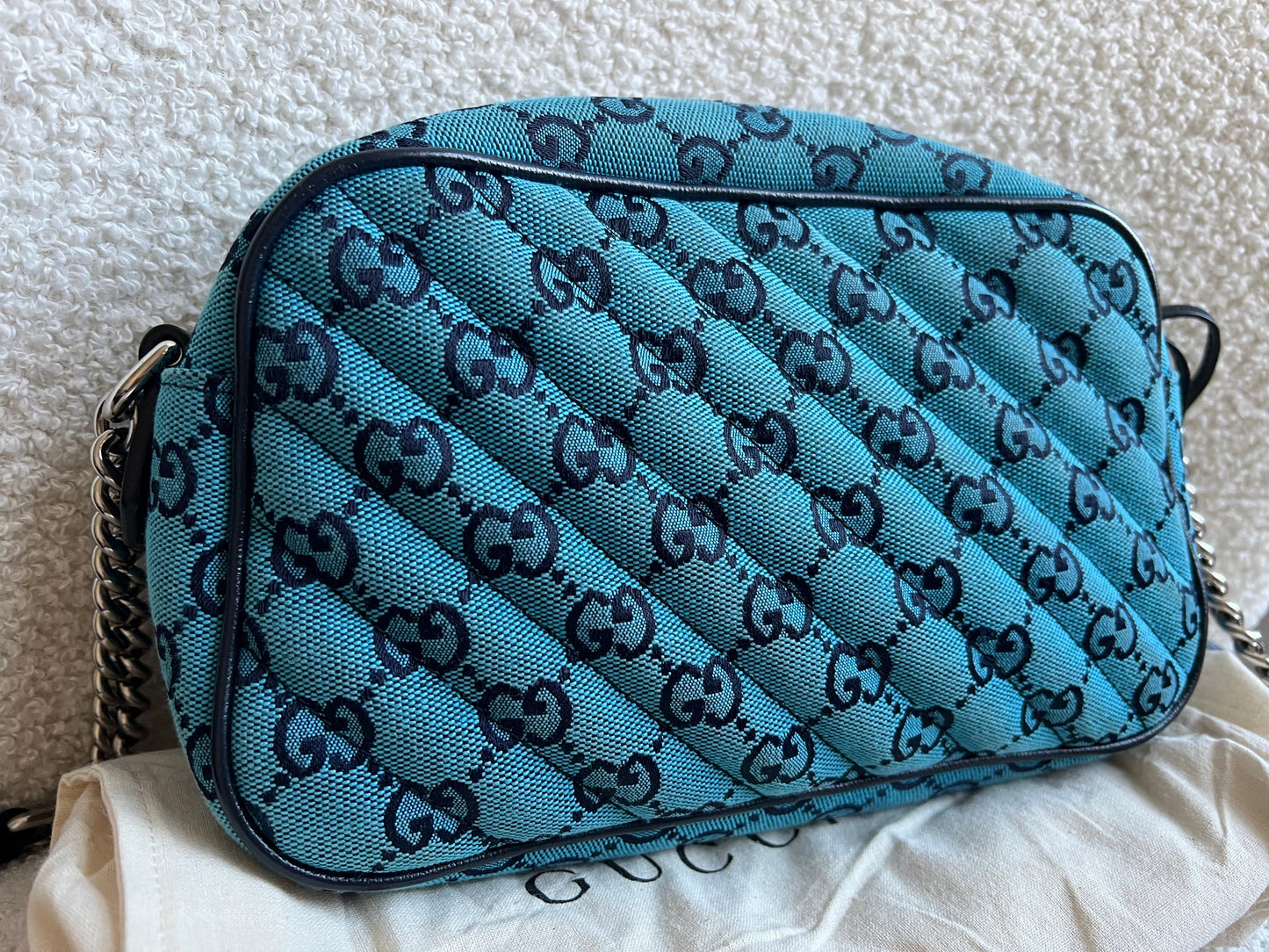 Gucci GG Marmont Blue Canvas Small Shoulder Bag (RRP £1050)