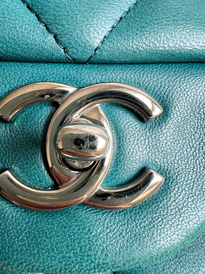 Chanel Maxi Single Flap in Teal Lambskin Silver Hardware
