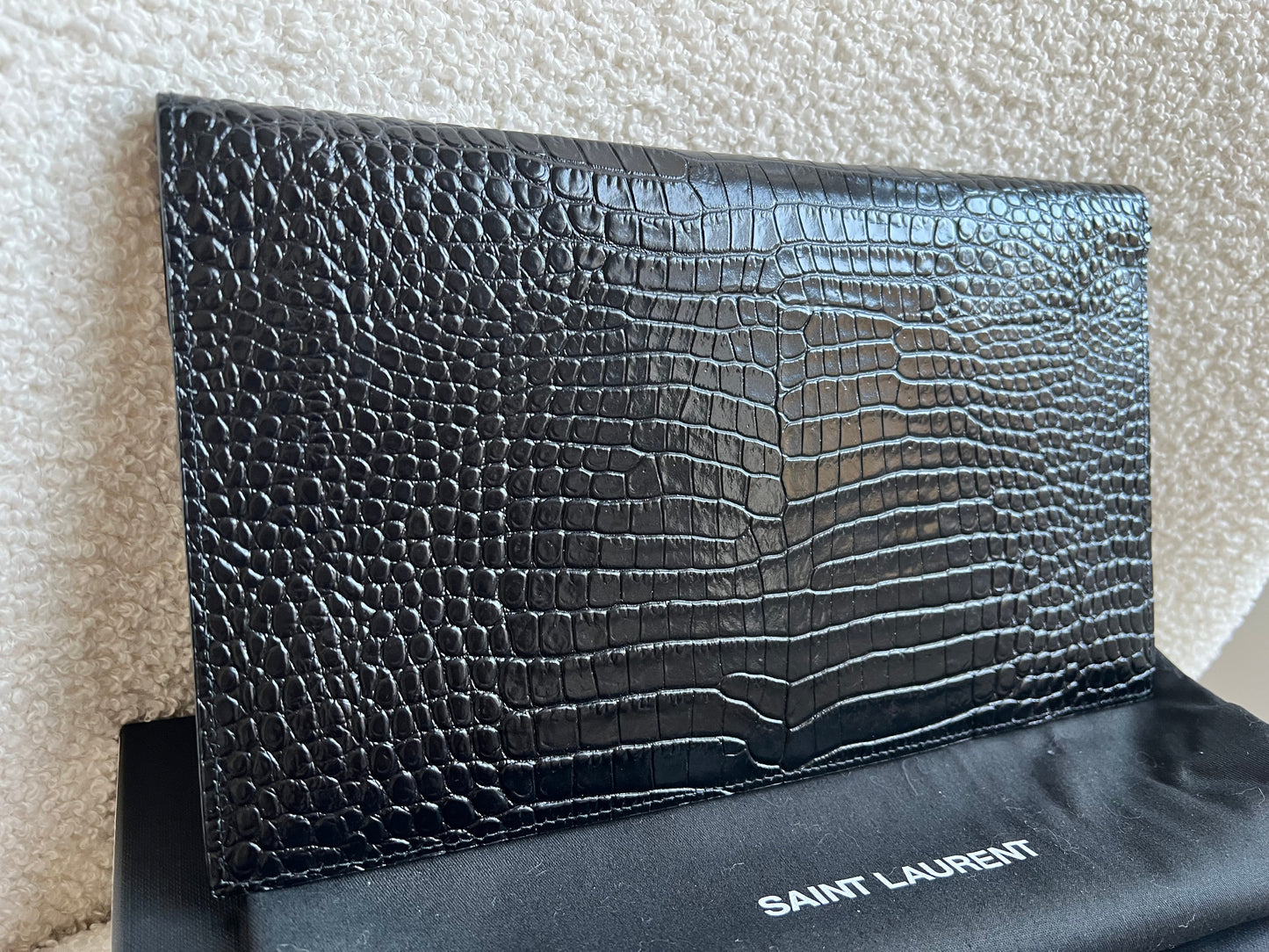 Yves Saint Laurent (YSL) Black Croc Uptown Pouch Clutch (RRP £580)